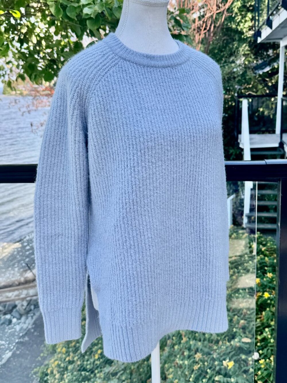 Baby Blue Side Slit Crew Neck Sweater Size M